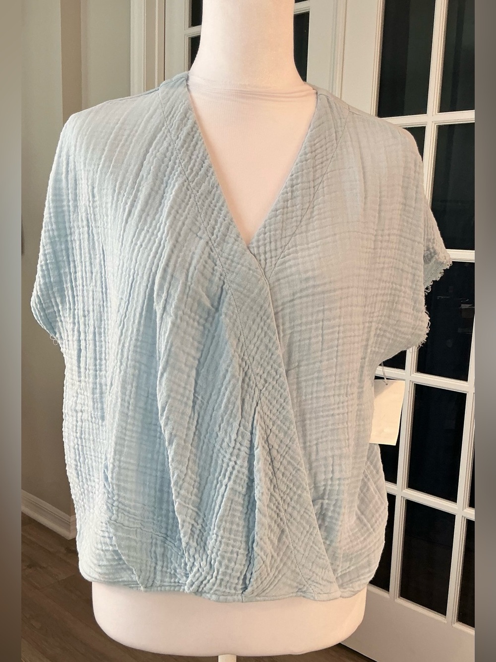 NWT Michael Stars Light Blue Double Gauze Cotton Surplice Wrap Top Size Small - Picture 3 of 12